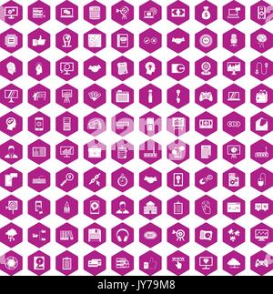 100 web development icons hexagon violet Stock Vector