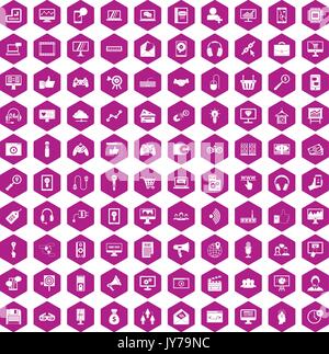 100 web and mobile icons hexagon violet Stock Vector