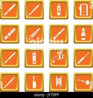 Vaping icons set orange Stock Vector