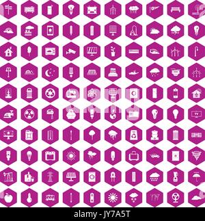 100 windmills icons hexagon violet Stock Vector