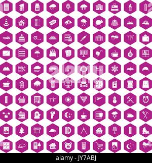 100 windows icons hexagon violet Stock Vector
