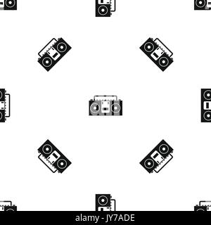 Vintage tape recorder pattern seamless black Stock Vector
