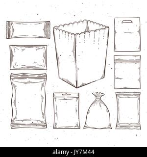 Big set of empty plastic and paper packaging. Vector elements collection Stock Vector