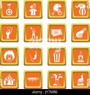 Circus entertainment icons set orange Stock Vector