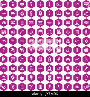 100 work icons hexagon violet Stock Vector