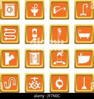 Plumbing icons set orange Stock Vector