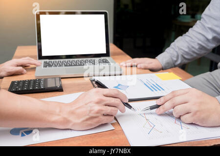 Business meeting  in outdoor. documents account managers crew working with new startup project Idea presentation, analyse marketing plans. Stock Photo