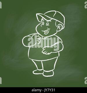 Hand drawing of a fat boy on textured green board. Education Concept, Vector Illustration Stock Vector