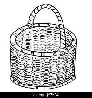 Hand drawn sketch of Wicker baskets isolated, Black and White Cartoon Vector Illustration for Coloring Book - Line Drawn Vector Stock Vector
