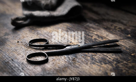 Old traditional scissors in Korteniemi heritage house. Stock Photo