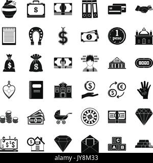 Deposit in bank icons set, simple style Stock Vector