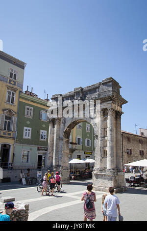 Arch of the Sergii - Ancient Roman triumphal arch in the Istrian port of Pula, Croatia Stock Photo