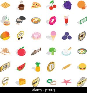 Food in dish icons set, isometric style Stock Vector