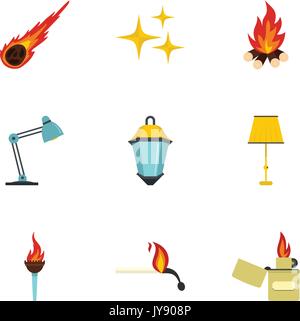 Illumination source icon set, flat style Stock Vector