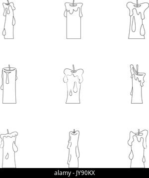 Wax candles icon set, outline style Stock Vector
