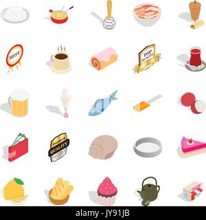 Dishes icons set, isometric style Stock Vector