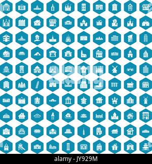 100 building icons sapphirine violet Stock Vector