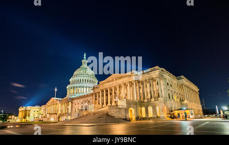 The United States Capitol Building at night in Washington, DC Stock Photo