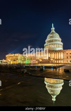 The United States Capitol Building at night in Washington, DC