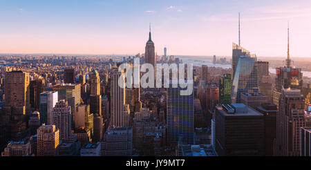 New York City, New York State, United States of America.  View over Manhattan island to the Empire State building.  Seen from the Rockefeller Centre T Stock Photo