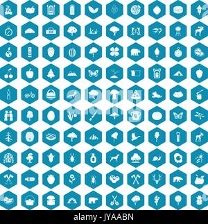 100 camping and nature icons sapphirine violet Stock Vector
