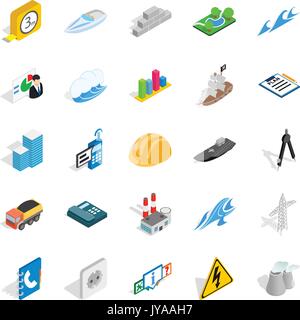 Electricity icons set, isometric style Stock Vector
