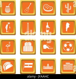 Argentina travel items icons set orange Stock Vector