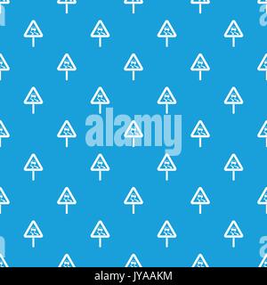 Slippery when wet road sign pattern seamless blue Stock Vector