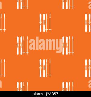 Skis and ski poles pattern seamless Stock Vector