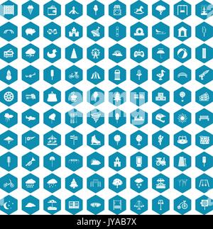 100 childrens park icons sapphirine violet Stock Vector