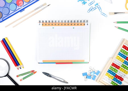 School supplies isolated on white background. Back to school concept Stock Photo