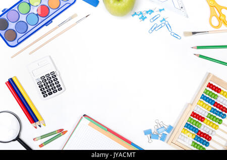 School supplies isolated on white background. Back to school concept Stock Photo