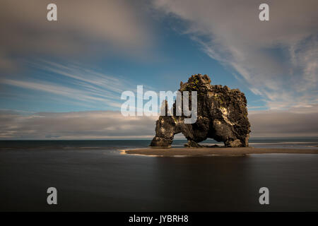 Basalt stack of Hvitserkur at the northern coast of Iceland. Stock Photo