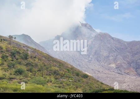 Haze around the peak of Soufrière Hills volcano Montserrat Caribbean Leeward Islands Lesser Antilles Stock Photo