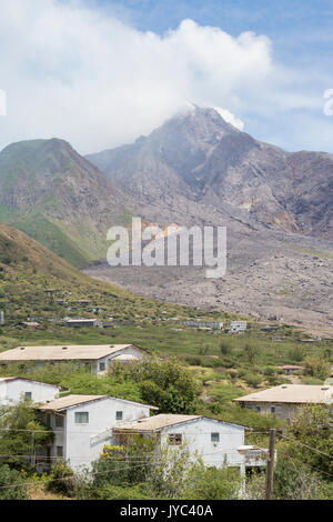 View of the haze around the peak of Soufrière Hills volcano Montserrat Caribbean Leeward Islands Lesser Antilles Stock Photo