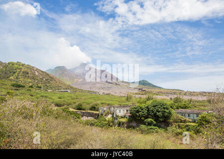 View of the haze around the peak of Soufrière Hills volcano Montserrat Caribbean Leeward Islands Lesser Antilles Stock Photo