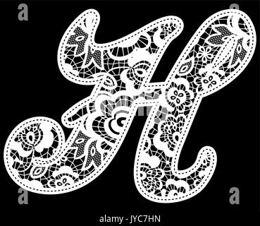 illustration of embroidery lace initial isolated on black, ideal for wedding invitation or decoration Stock Vector