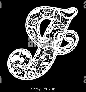 illustration of embroidery lace initial isolated on black, ideal for wedding invitation or decoration Stock Vector