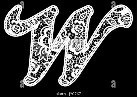 illustration of embroidery lace initial isolated on black, ideal for wedding invitation or decoration Stock Vector