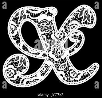 illustration of embroidery lace initial isolated on black, ideal for wedding invitation or decoration Stock Vector