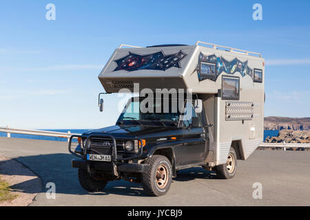 A camper van with British license plates in Bonavista,, Newfoundland and Labrador, Canada. Stock Photo