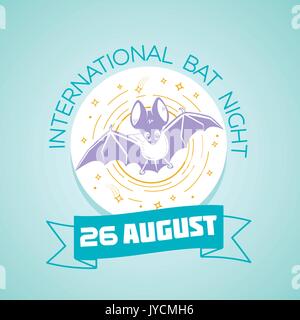 Calendar for each day on august 26. Greeting card. Holiday -   International Bat Night. Icon in the linear style Stock Vector