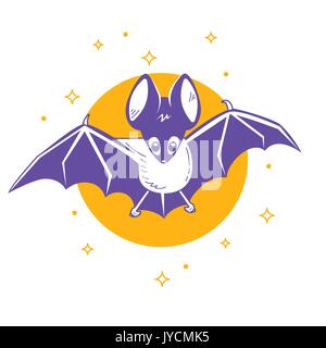 Icon of the bat night on the background of the moon. Icon in the linear style Stock Vector