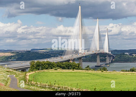 Almost completed road bridge Queensferry Crossing spanning the Firth of Forth west of Edinburgh between south and North Queensferry in Sccotland UK Stock Photo