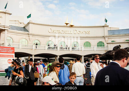 Crowd of people standing outside of Churchill Downs during the 2011 Kentucky Derby in Louisville, KY USA Stock Photo