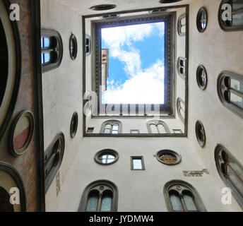 Florence, Italy - May 01, 2014: The inside view in Palazzo Vecchio, the first courtyard Stock Photo