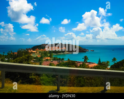 The view of the island of St. Maarten on a sunny day Stock Photo