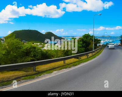 The view of the island of St. Maarten on a sunny day Stock Photo