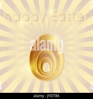 Happy Easter card with golden egg and rays Stock Vector