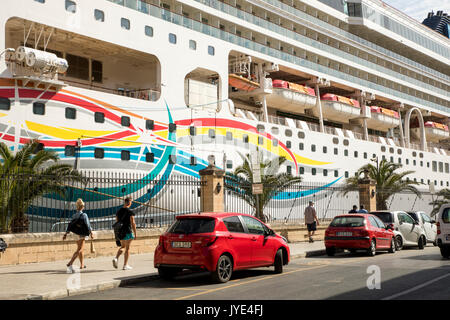 Cruise ship in the harbor of Valletta, Malta, old town, Grand Harbor, Norwegian Spirit, Stock Photo